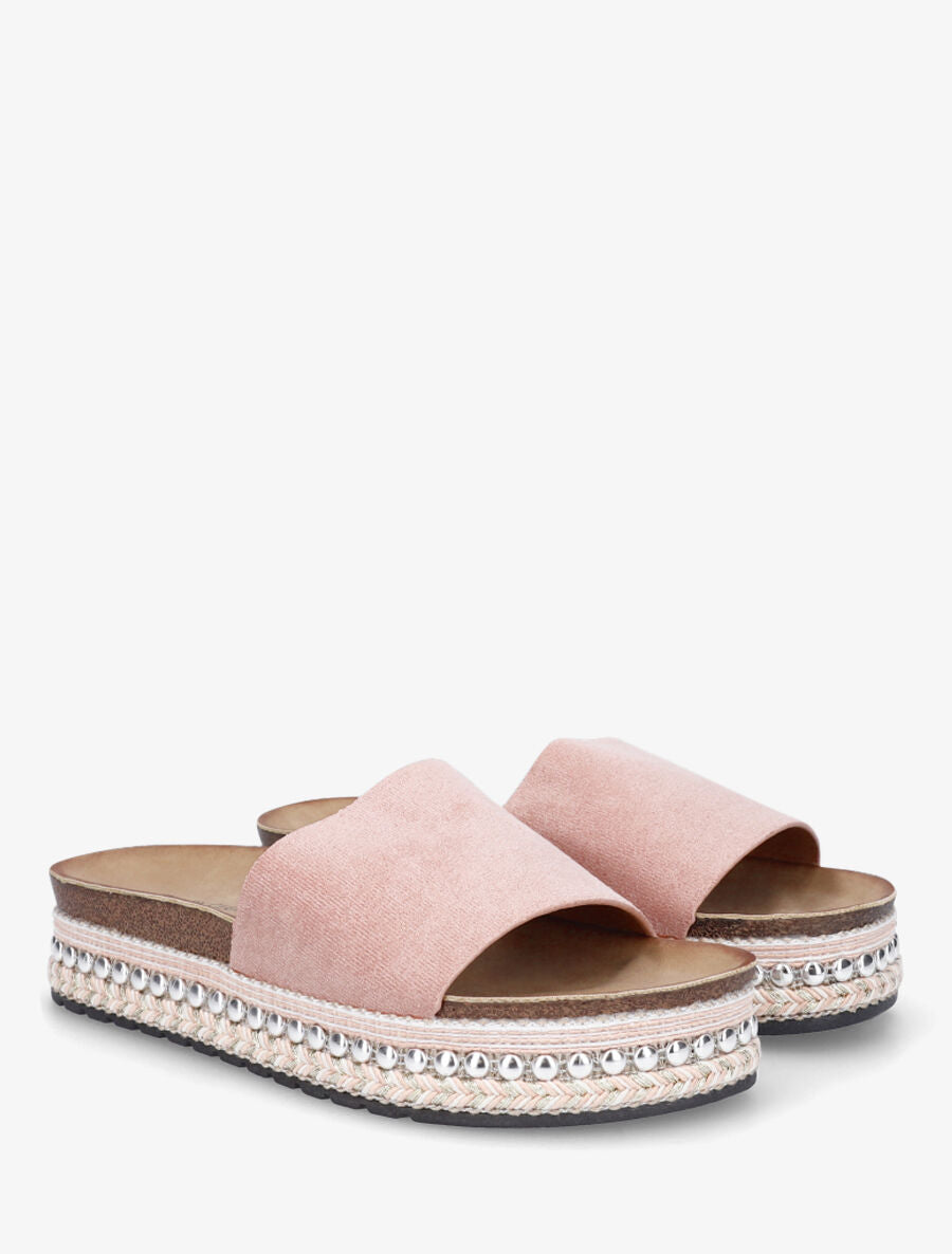 Mules en suédine à semelle plateforme fantaisie - Rose - 4
