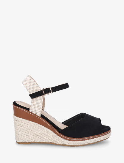 Sandali con zeppa in camoscio uni - Nero
