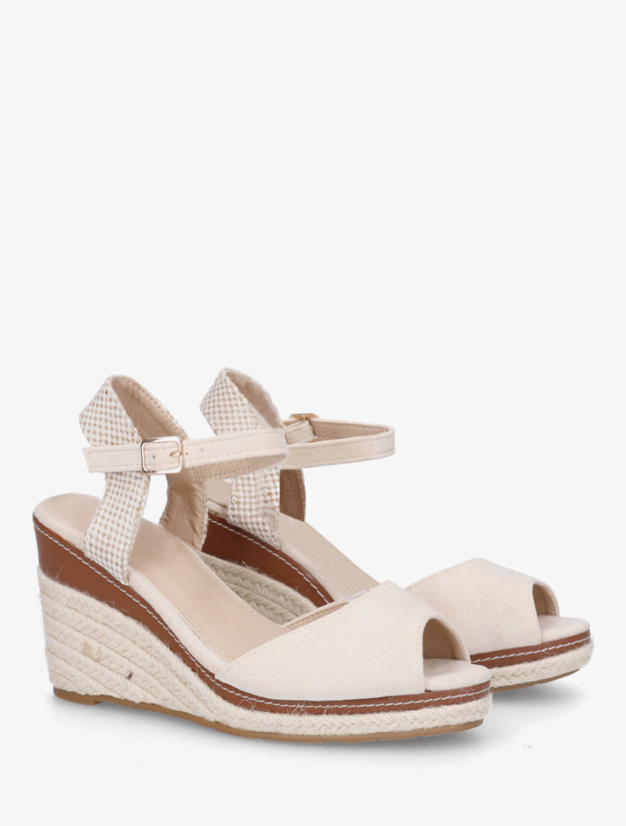 Sandali con zeppa in camoscio uni - Beige