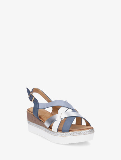 Sandali con zeppa e cinturini incrociati - Blu