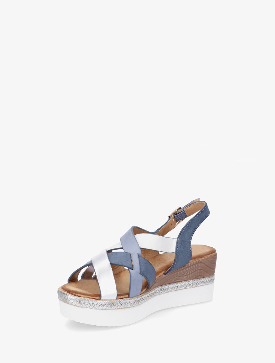 Sandali con zeppa e cinturini incrociati - Blu