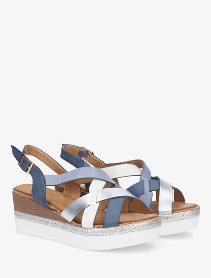 Sandali con zeppa e cinturini incrociati - Blu