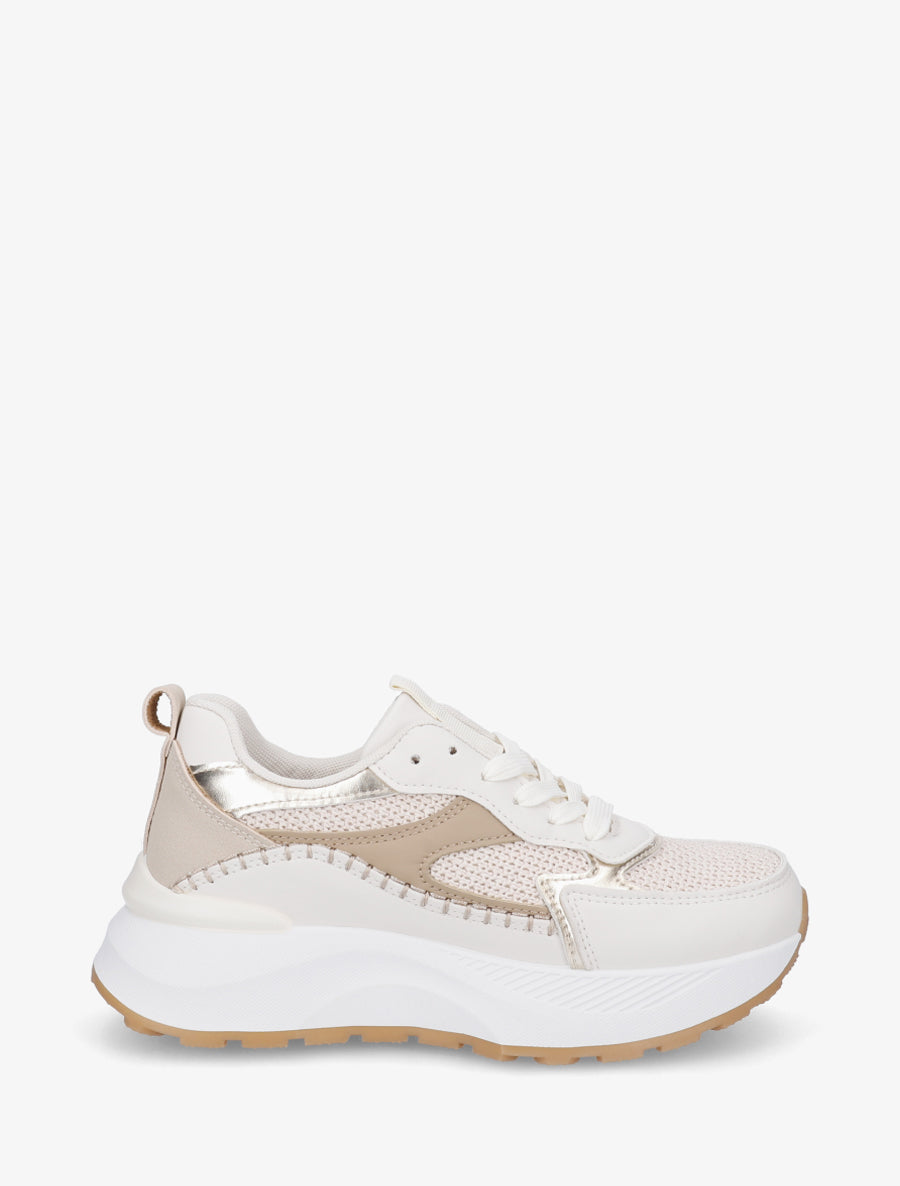 Baskets en simili et maille - Taupe - 1
