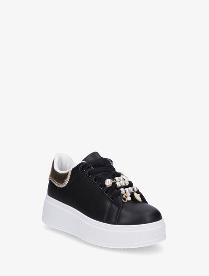 Sneakers à lacets en voile et empiècement bijoux - Noir - 2