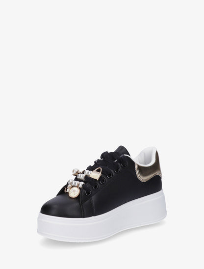 Sneakers à lacets en voile et empiècement bijoux - Noir - 3