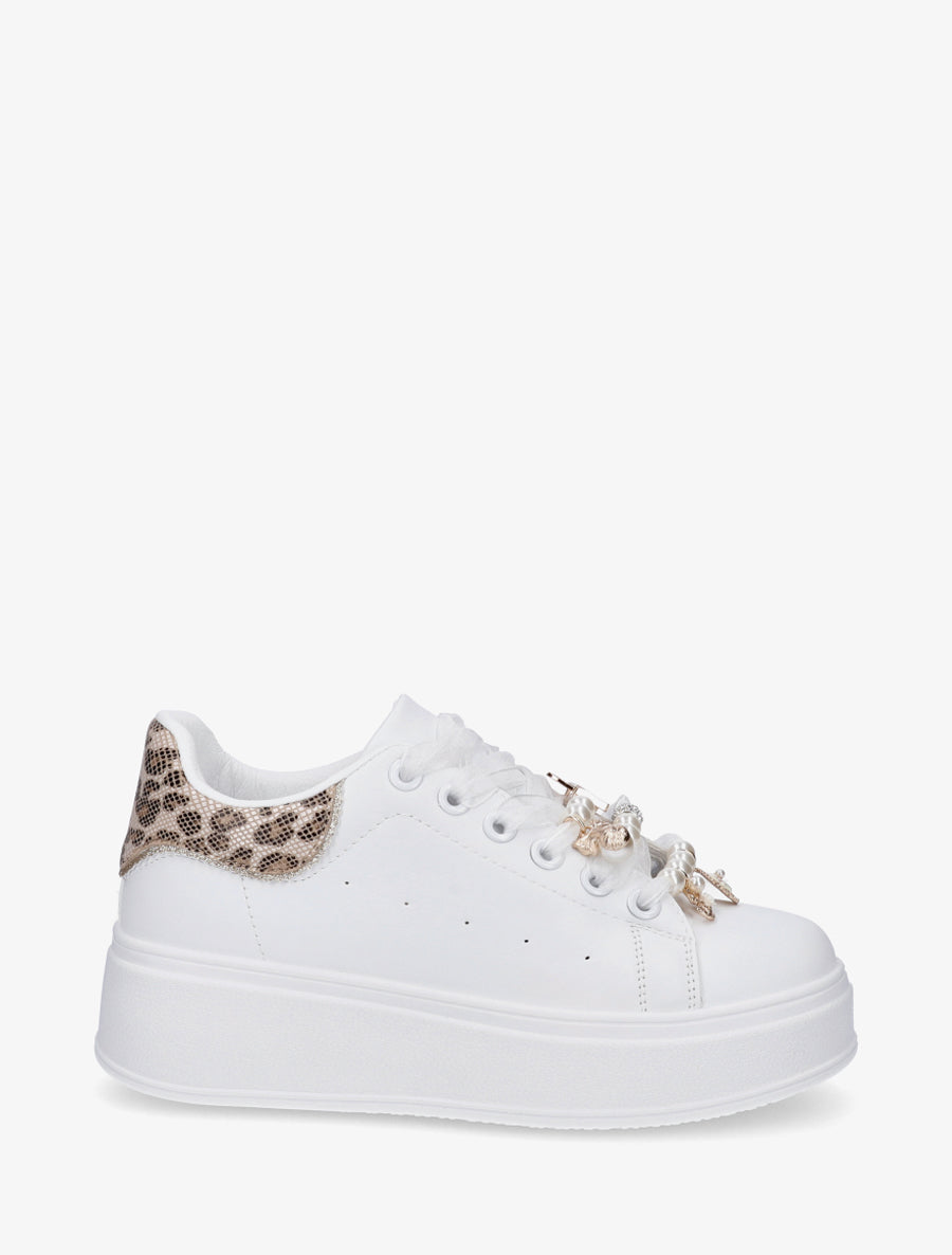 Sneakers à lacets en voile et empiècement bijoux - Camel - 1