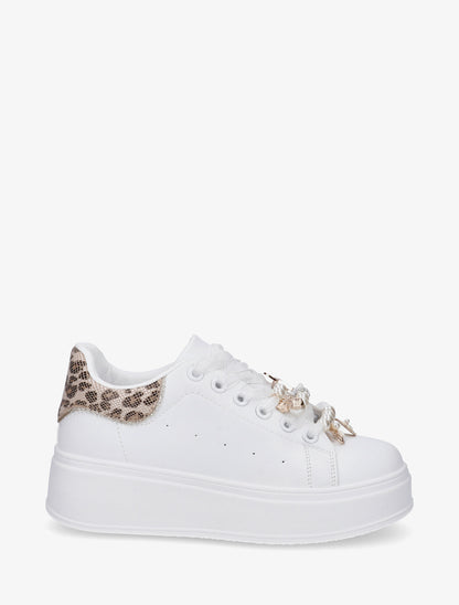 Sneakers à lacets en voile et empiècement bijoux - Camel - 1