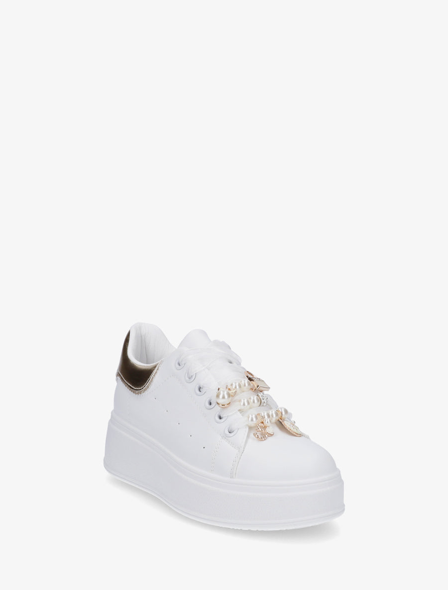 Sneakers à lacets en voile et empiècement bijoux - Or - 2