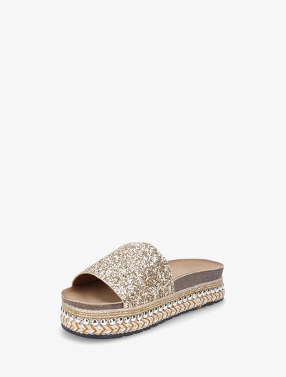 Mules à paillettes et semelle plateforme fantaisie - Or - 3