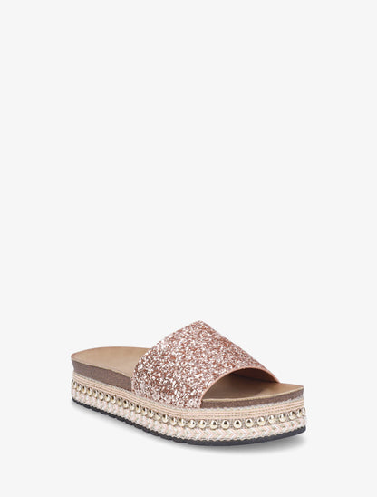 Mules à paillettes et semelle plateforme fantaisie - Rose gold - 2