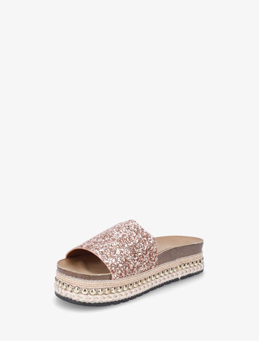 Mules à paillettes et semelle plateforme fantaisie - Rose gold - 3