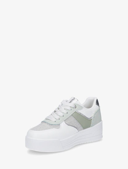 Sneakers à empiècement effet nubuck et tweed - Vert d&