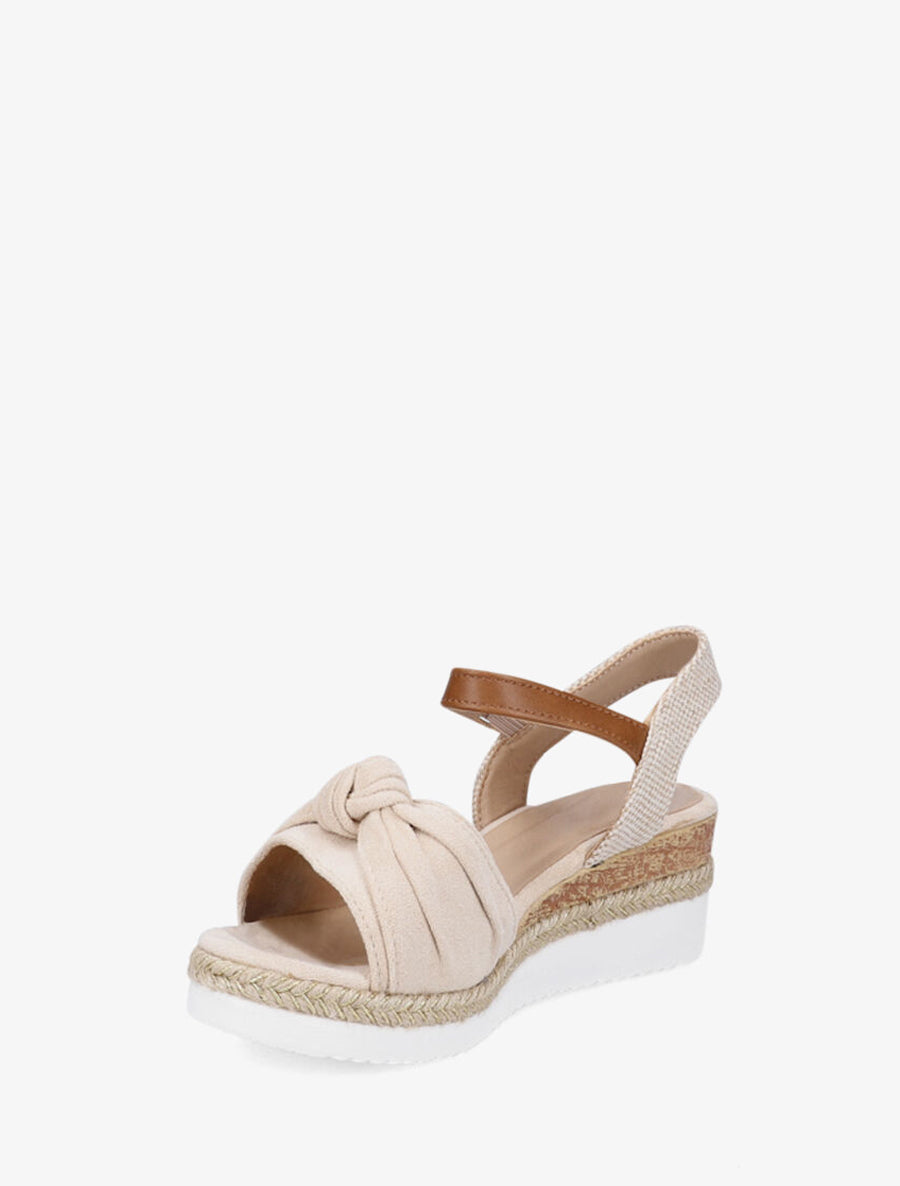 Sandales à noeud et talon compensé tressé - Beige - 3