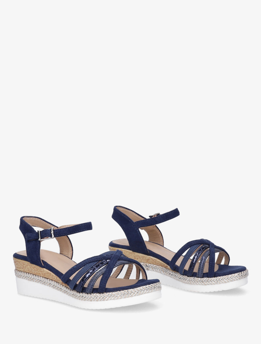 Sandales compensées à brides croisées - Marine - 4