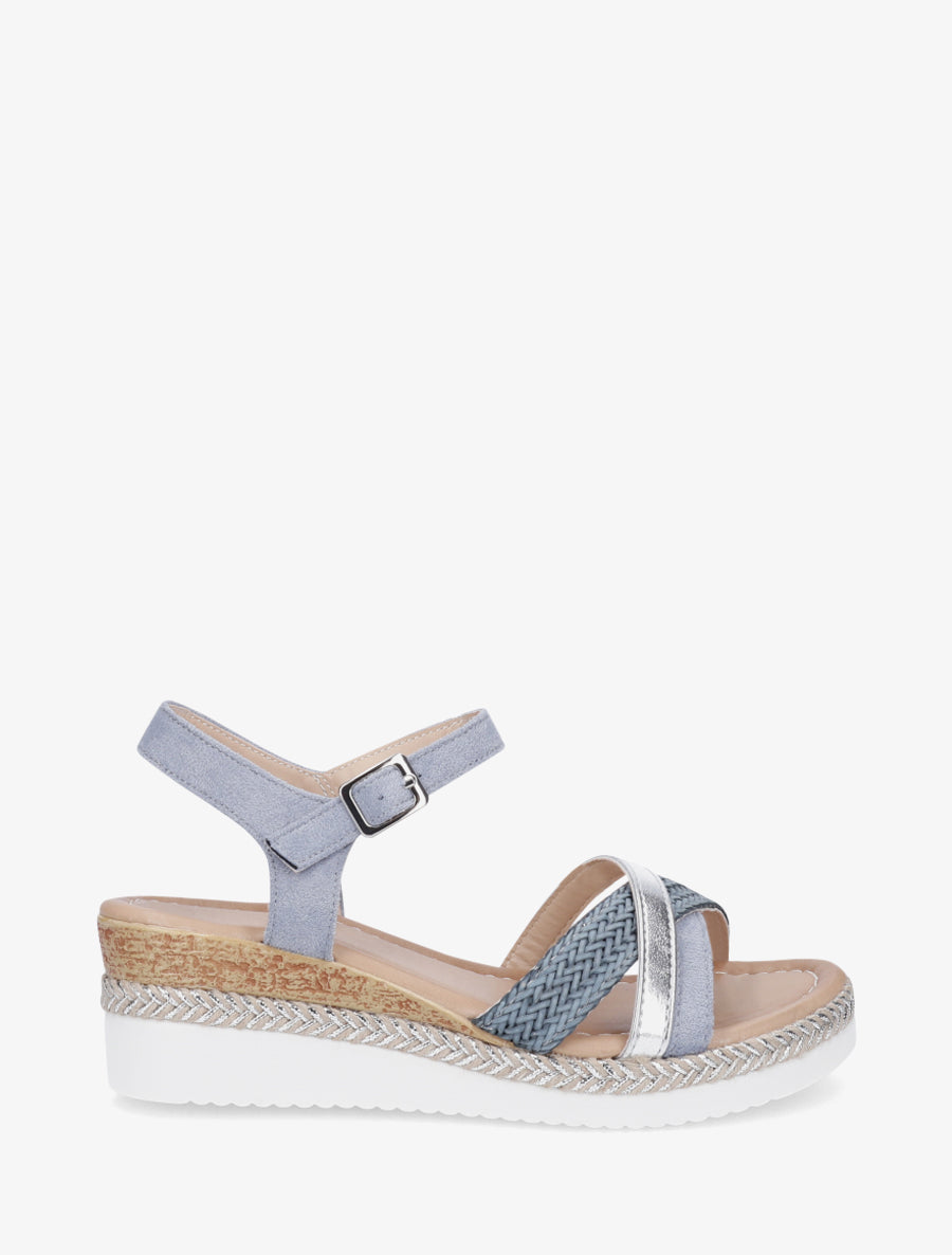 Sandales compensées à brides fantaisies - Bleu - 1