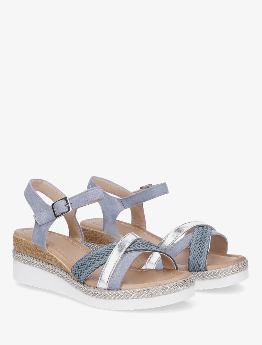 Sandales compensées à brides fantaisies - Bleu - 4