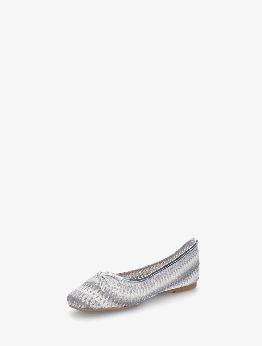 Ballerines plates tissées à détail irisé - Argent - 3