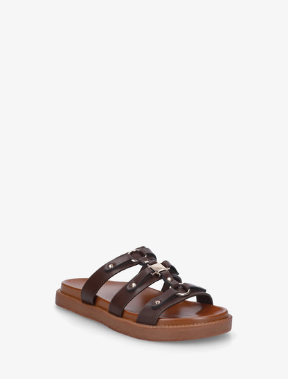 Mules en simili style spartiate - Marron - 2