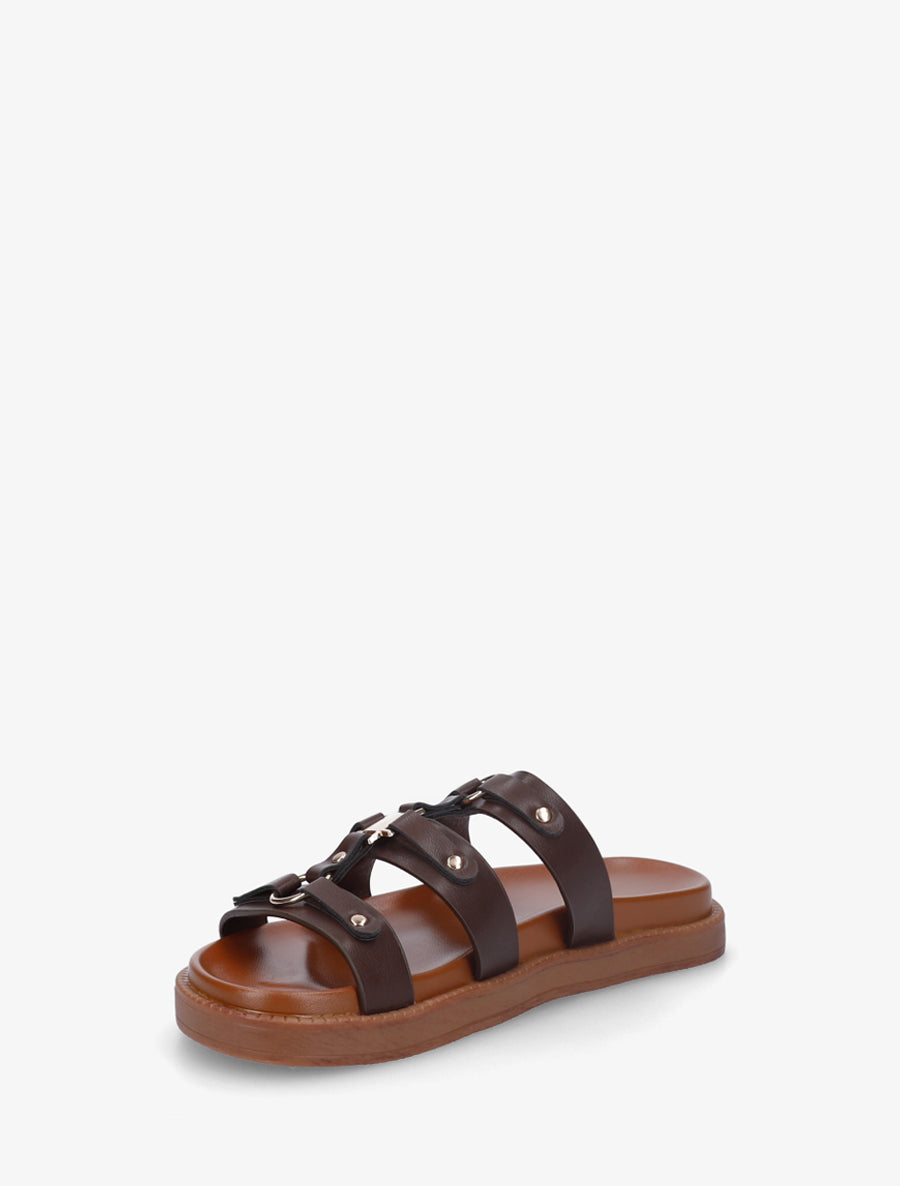 Mules en simili style spartiate - Marron - 3