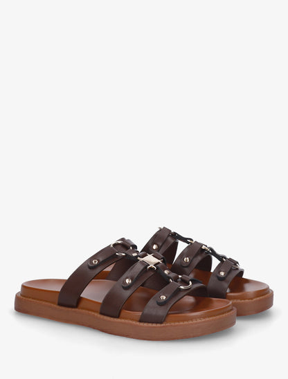 Mules en simili style spartiate - Marron - 4