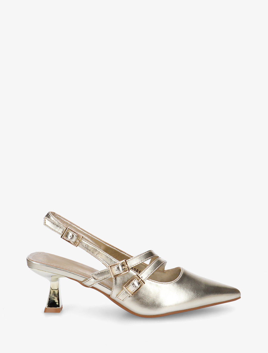 Escarpins en simili à triple brides - Or - 1