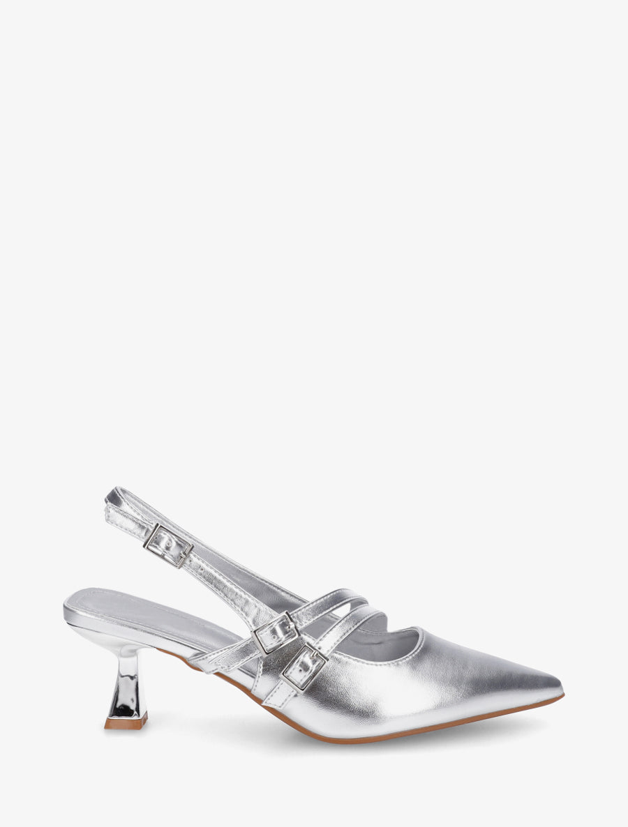 Escarpins en simili à triple brides - Argent - 1