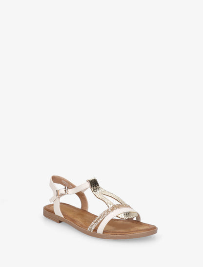 Nu-pieds effet python à paillettes - Beige - 2