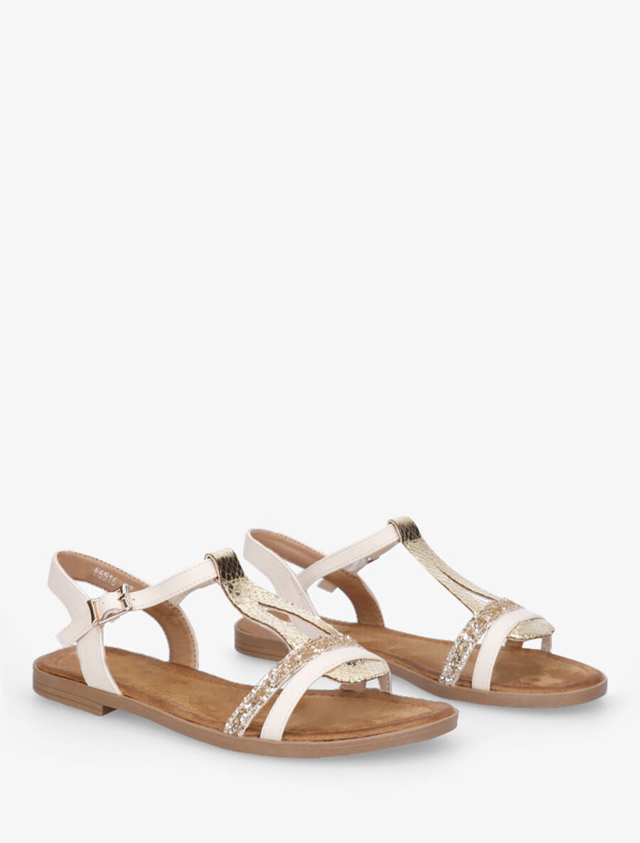 Nu-pieds effet python à paillettes - Beige - 4