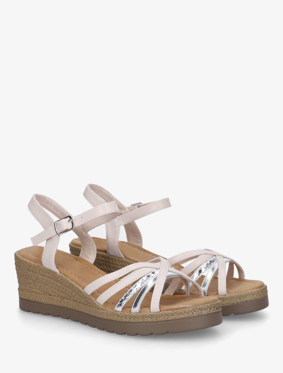 Sandales compensées à brides croisées - Beige - 4