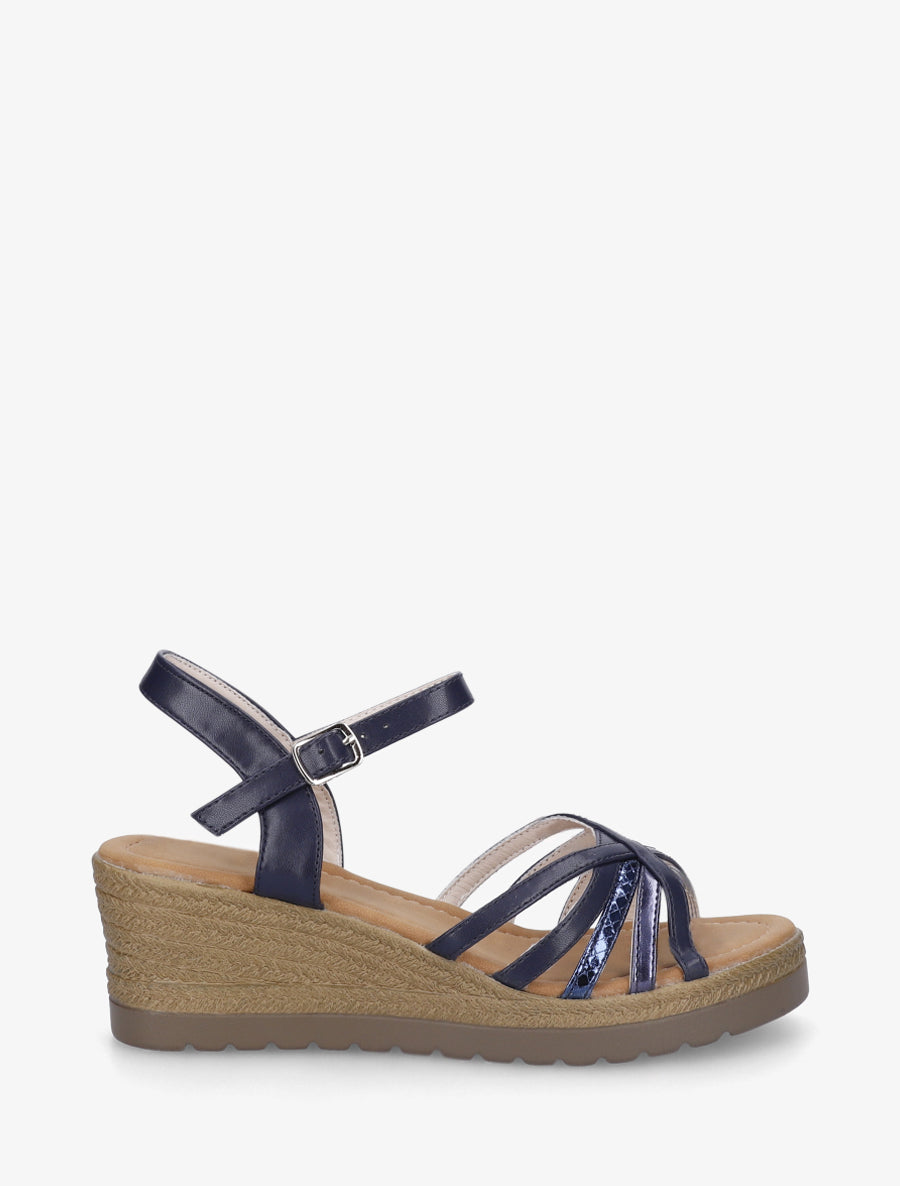 Sandales compensées à brides croisées - Marine - 1