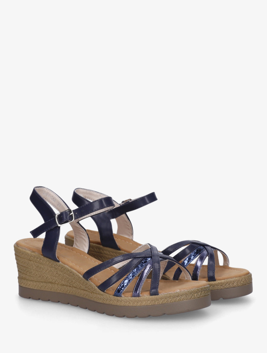 Sandales compensées à brides croisées - Marine - 4
