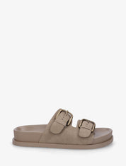 Claquettes en suédine à brides à boucle - Taupe - 1