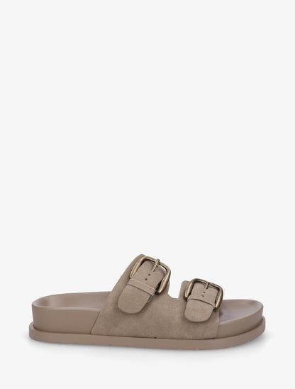 Claquettes en suédine à brides à boucle - Taupe - 1