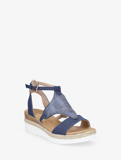 Sandales compensées bi-matière - Bleu denim - 2