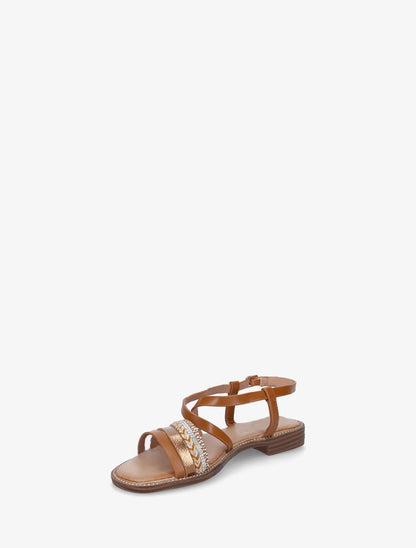 Nu-pieds multibrides à strass - Camel - 3