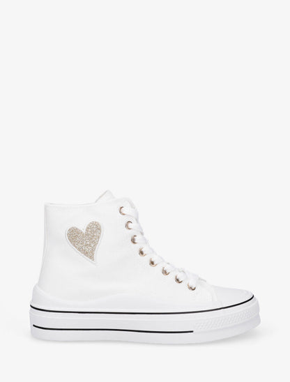 Tennis montantes motif coeur à paillettes - Blanc - 1