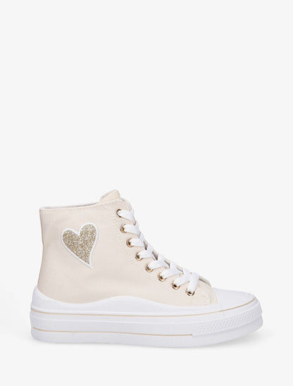 Tennis montantes motif coeur à paillettes - Beige - 1