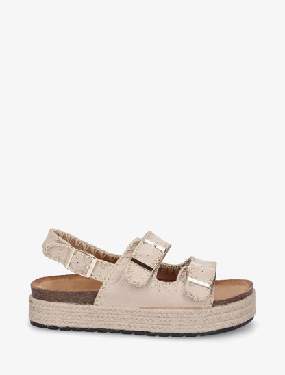 Claquettes à triple brides à plateforme en raphia - Beige - 1