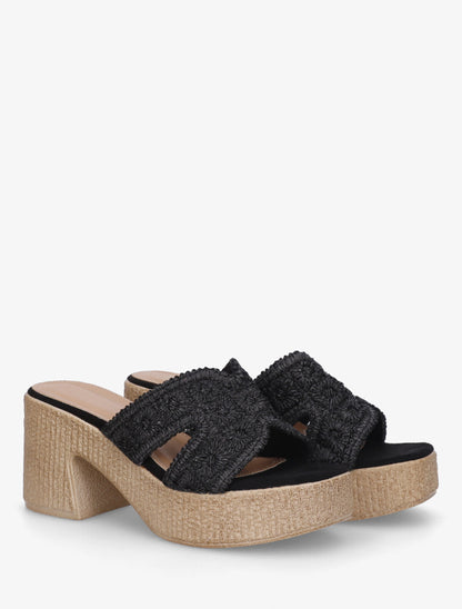 Mules à talon haut effet tissé - Noir - 4