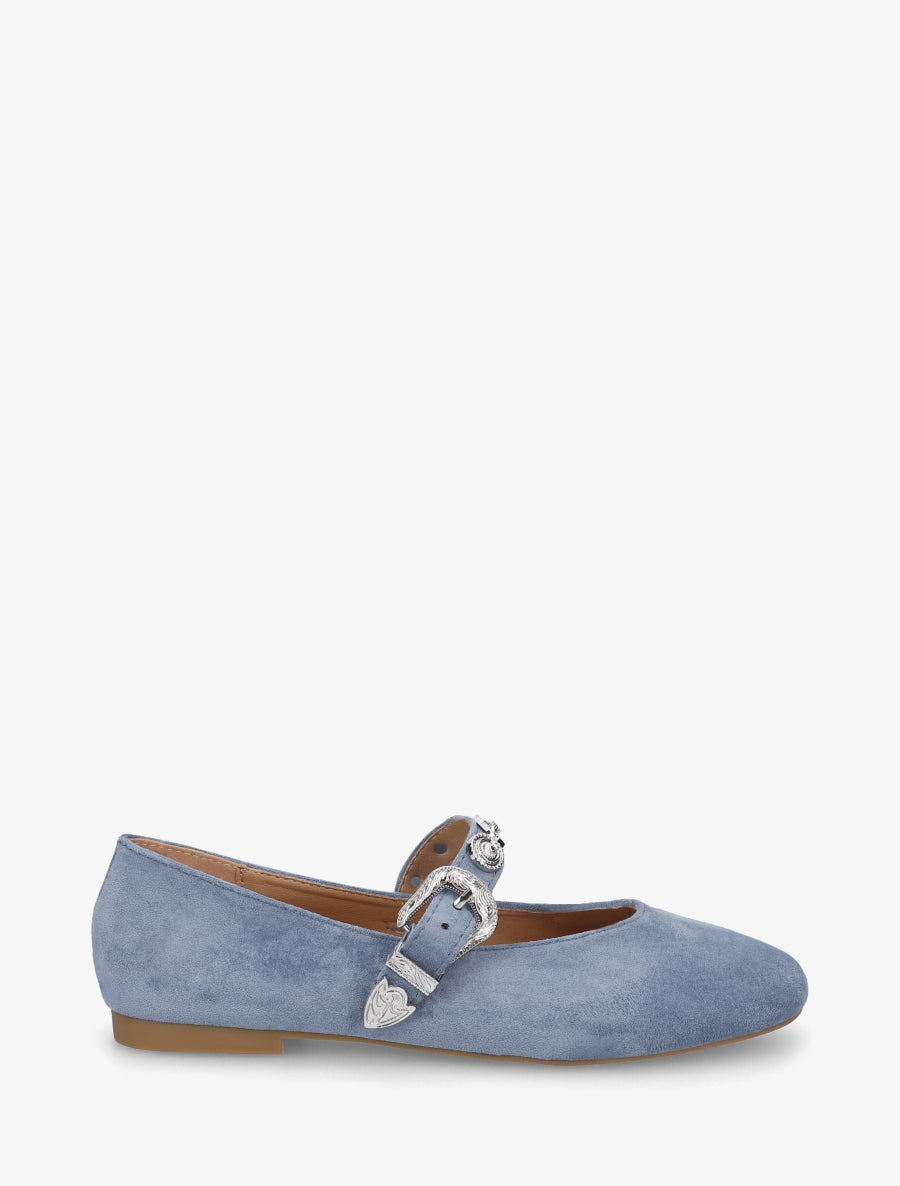 Ballerines en suédine à bride cloutée - Bleu - 1