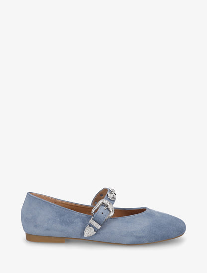 Ballerines en suédine à bride cloutée - Bleu - 1
