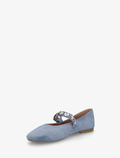 Ballerines en suédine à bride cloutée - Bleu - 3