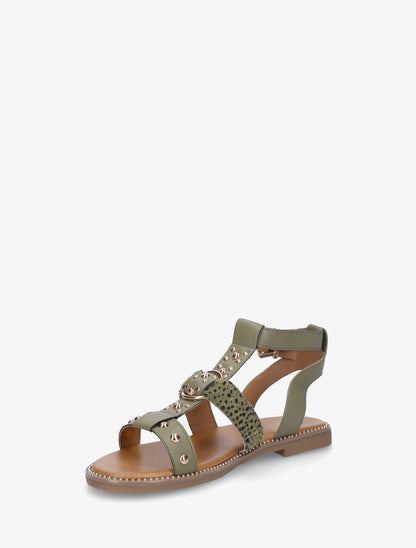 Nu-pieds cloutés en simili - Kaki - 3