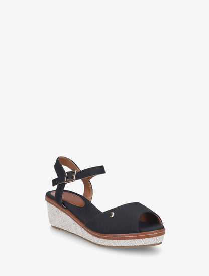 Sandales compensées en tissu - Noir - 2