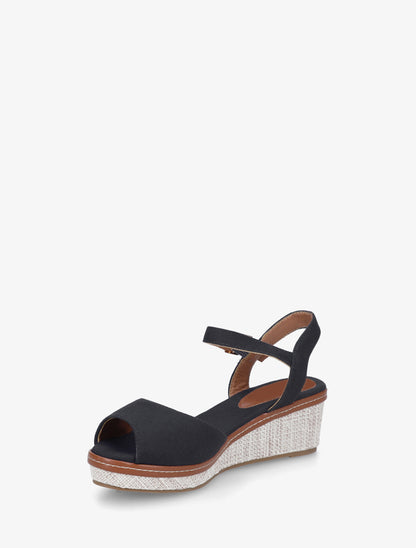 Sandales compensées en tissu - Noir - 3