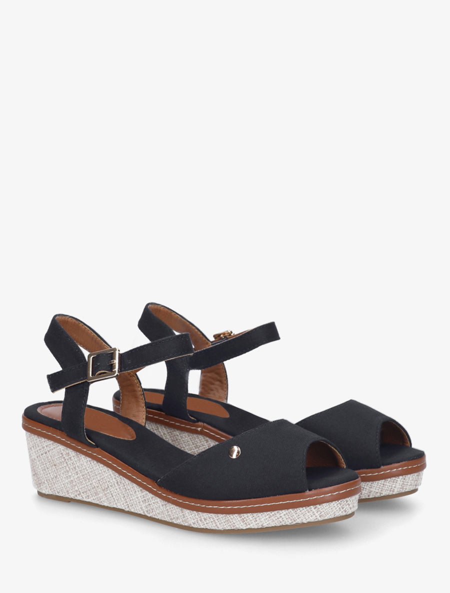 Sandales compensées en tissu - Noir - 4