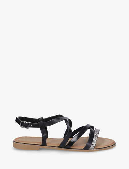 Nu-pieds en simili à brides croisées - Noir - 1