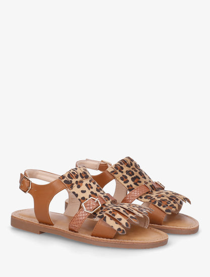 Nu-pieds frangés à double boucles - Camel - 4