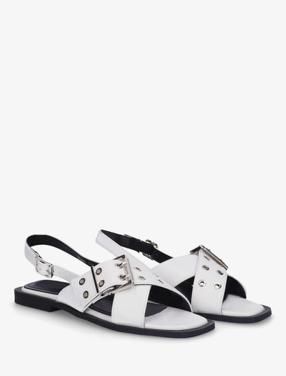 Nu-pieds en simili à brides croisées - Blanc - 4