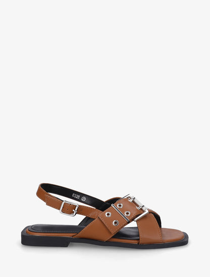 Nu-pieds en simili à brides croisées - Camel - 1